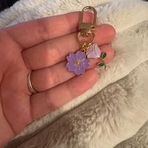 Gold-Tone Lavender Flower bag Charm - Women's Accessory